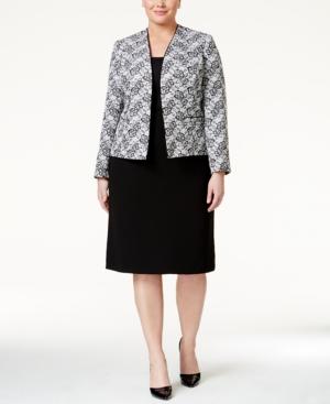 Tahari Asl Plus Size Printed Lace Skirt Suit