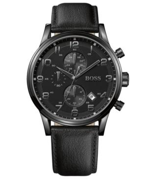 Boss Hugo Boss Watch, Men's Chronograph Black Leather Strap 44mm 1512567