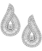 Cubic Zirconia Baguette Swirl Drop Earrings In Sterling Silver