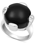 Sterling Silver Ring, Onyx (13-14mm) And White Topaz (9/10 Ct. T.w.)