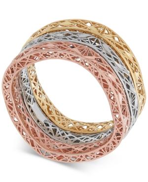 Tricolor 3-pc. Set Openwork Stack Rings In 10k Gold, White Gold & Rose Gold