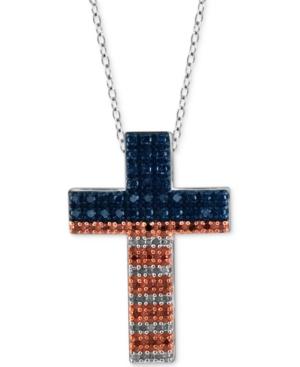 Multicolored Diamond Cross Necklace (1/3 Ct. T.w.) In Sterling Silver