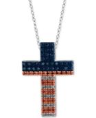 Multicolored Diamond Cross Necklace (1/3 Ct. T.w.) In Sterling Silver