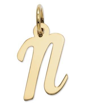 14k Gold Charm, Small Script Initial N Charm