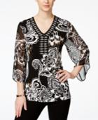 Jm Collection Embellished V-neck Blouse, Floral Print