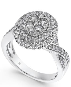 Diamond Oval Cluster Halo Engagement Ring (1 Ct. T.w.) In 14k White Gold