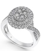 Diamond Oval Cluster Halo Engagement Ring (1 Ct. T.w.) In 14k White Gold