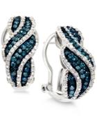 Wrapped In Love White And Blue Diamond Hoop Earrings In Sterling Silver (1 Ct. T.w.)
