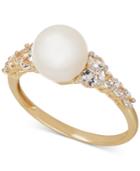 Freshwater Pearl (8mm) And White Topaz (5/8 Ct. T.w.) Ring In 14k Gold