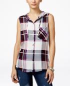Polly & Esther Juniors' Hooded Plaid Top