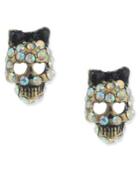 Betsey Johnson Small Skull Crystal Stud Earrings