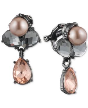 Carolee Hematite-tone Colored Crystal & Pink Imitation Pearl Drop Earrings