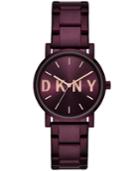Dkny Women's Soho Port Purple Stainless Steel Bracelet Watch 34mm, Created For Macy's