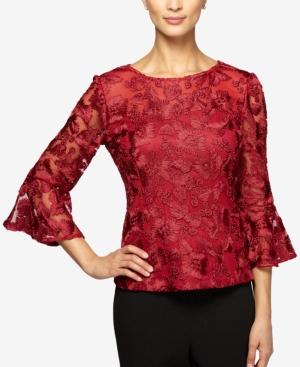 Alex Evenings Embroidered Bell-sleeve Blouse