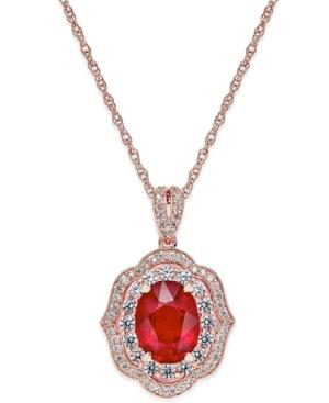 Ruby (2-1/10 Ct. T.w.) And Diamond (1/2 Ct. T.w.) Scalloped-edge Pendant Necklace In 14k Rose Gold