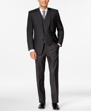 Andrew Marc Charcoal Plaid Slim-fit Vested Suit