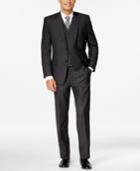 Andrew Marc Charcoal Plaid Slim-fit Vested Suit