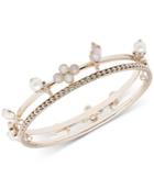 Marchesa Gold-tone Imitation Pearl & Stone Charm Two-row Bangle Bracelet