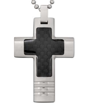 Men's Stainless Steel Necklace, Black Carbon Fiber Cross Pendant