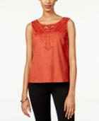 American Rag Embroidered Faux-suede Top, Only At Macy's