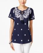 Charter Club Embroidered Short-sleeve Peasant Top, Only At Macy's