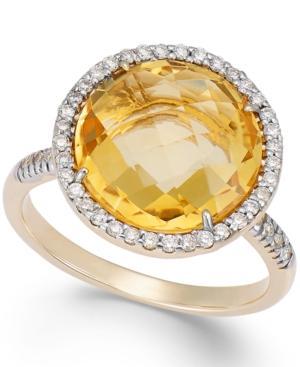 Citrine (5-1/2 Ct. T.w.) And Diamond (1/4 Ct. T.w.) Round Ring In 14k Rose Gold