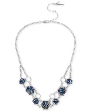 Kenneth Cole Silver-tone Blue Stone Cutout Geometric Necklace