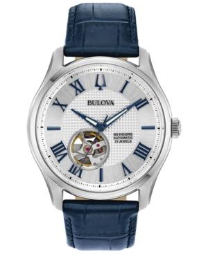 Bulova Men's Automatic Wilton Blue Leather Strap Watch 42mm