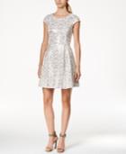 Calvin Klein Sequin Cap-sleeve Fit-and-flare Dress