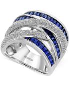 Effy Royale Bleu Sapphire (2-5/8 Ct. T.w.) And Diamond (1/2 Ct. T.w.) Statement Ring In 14k White Gold, Created For Macy's