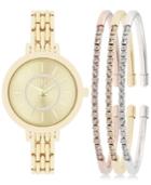 Inc International Concepts Women's Two-tone Bracelet Watch 34mm And Crystal Accented Bracelet Set, Only At Macy's