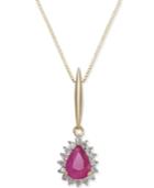Ruby (9/10 Ct. T.w.) & Diamond (1/6 Ct. T.w.) 18 Pendant Necklace In 14k Gold