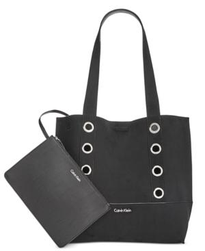 Calvin Klein Grommet Suede Reversible Tote With Pouch