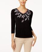 Alfred Dunner Leaf-embroidered Top
