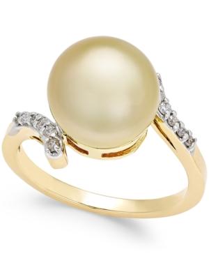 Cultured Golden South Sea Pearl (10mm) And Diamond (1/10 Ct. T.w.) Ring In 14k Gold