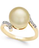 Cultured Golden South Sea Pearl (10mm) And Diamond (1/10 Ct. T.w.) Ring In 14k Gold