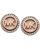 Michael Kors Rose Gold-tone Mk Logo Disc Earrings