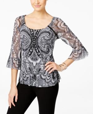 Inc International Concepts Printed Chiffon Peasant Top, Only At Macy's