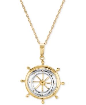 Men's Two-tone Ship's Wheel 24 Pendant Necklace In 10k Gold