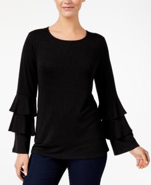 Style & Co Ruffled-sleeve Heathered Top, Created For Macy's