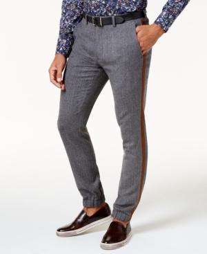 Tallia Men's Slim-fit Light Gray Herringbone Jogger Pants