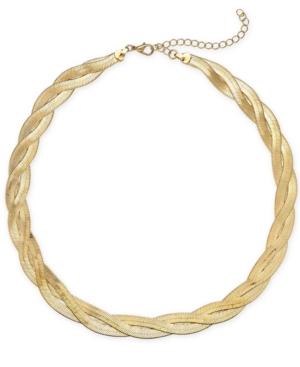 Thalia Sodi Gold-tone Gold-tone Braided Herringbone Collar Necklace, 17 + 3 Extender, Created For Macy's