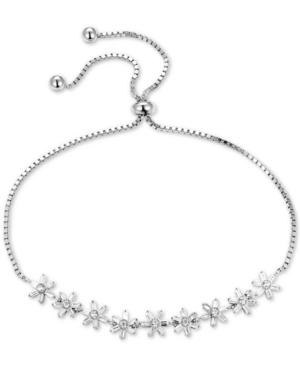 Tiara Cubic Zirconia Flower Bolo Bracelet In Sterling Silver