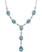 B. Brilliant Aqua And Clear Cubic Zirconia Y-necklace In Sterling Silver