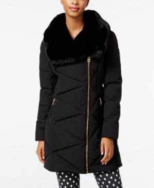 Guess Asymmetrical Faux-fur-collar Puffer Coat