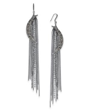 Inc International Concepts Hematite-tone Pave Crescent Moon And Fringe Drop Earrings, Created For Macy's