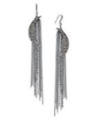 Inc International Concepts Hematite-tone Pave Crescent Moon And Fringe Drop Earrings, Created For Macy's