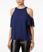 Lily Black Juniors' Ruffled Cold-shoulder Top, Only At Macy's