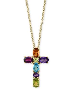 Effy Multi-gemstone Cross 18 Pendant Necklace (2-7/8 Ct. T.w.) In 14k Gold