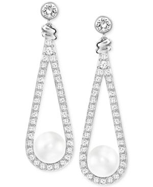 Swarovski Silver-tone Imitation Pearl And Pave Drop Earrings